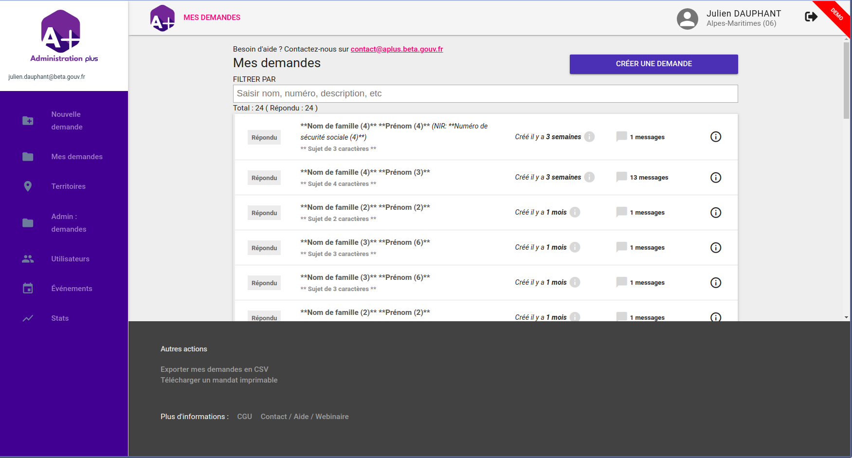 Interface de Administration+, le service public VIP pour tous