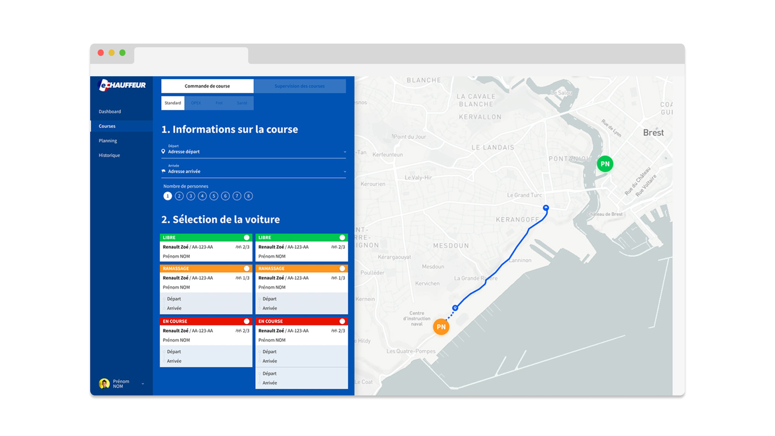 Interface de e-Chauffeur