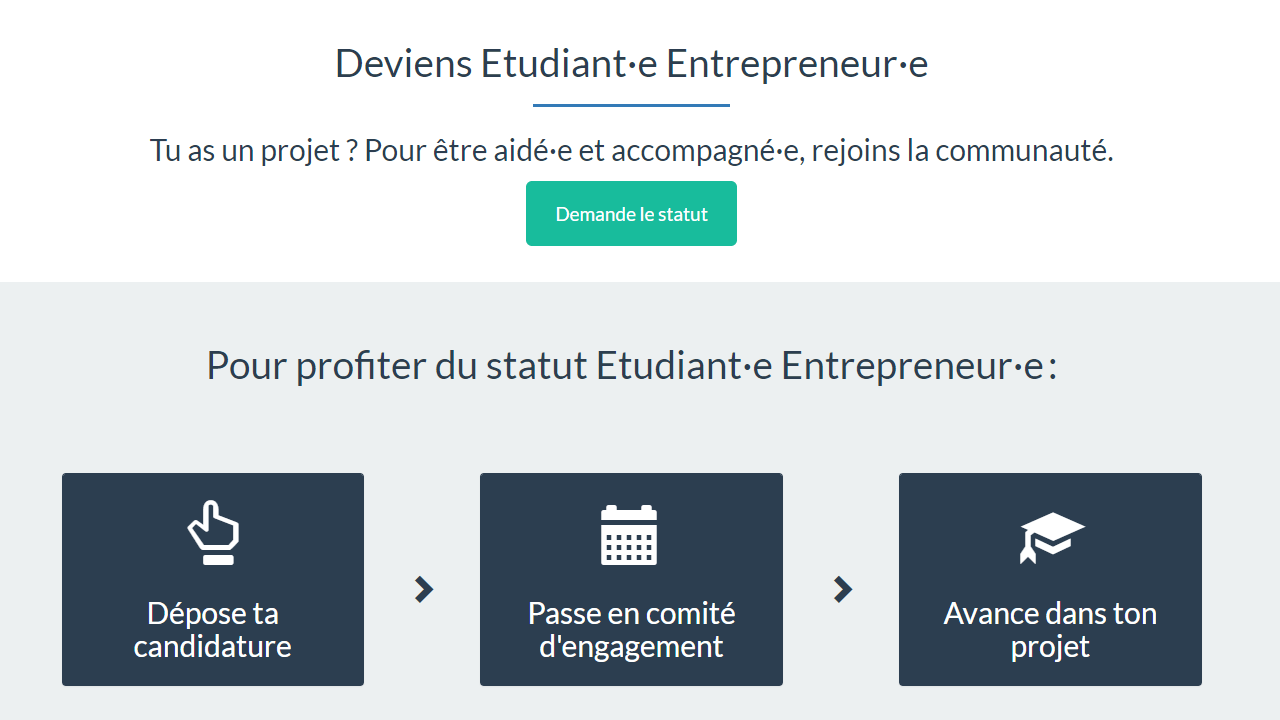 Interface de Étudiant entrepreneur