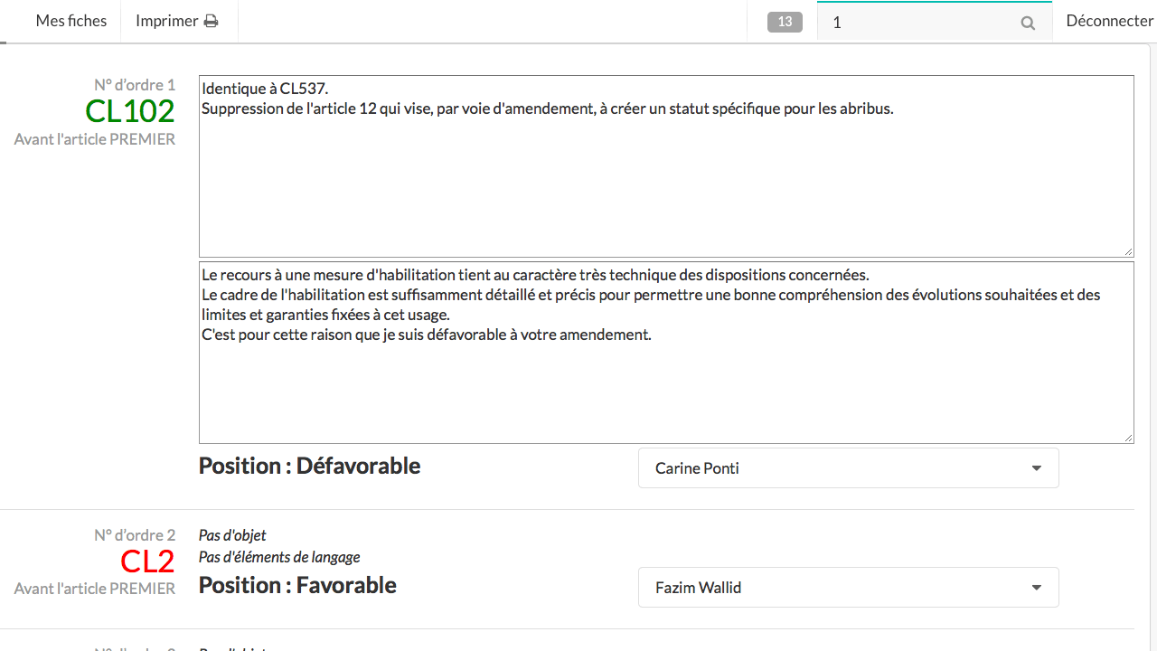 Interface de Fiches de banc
