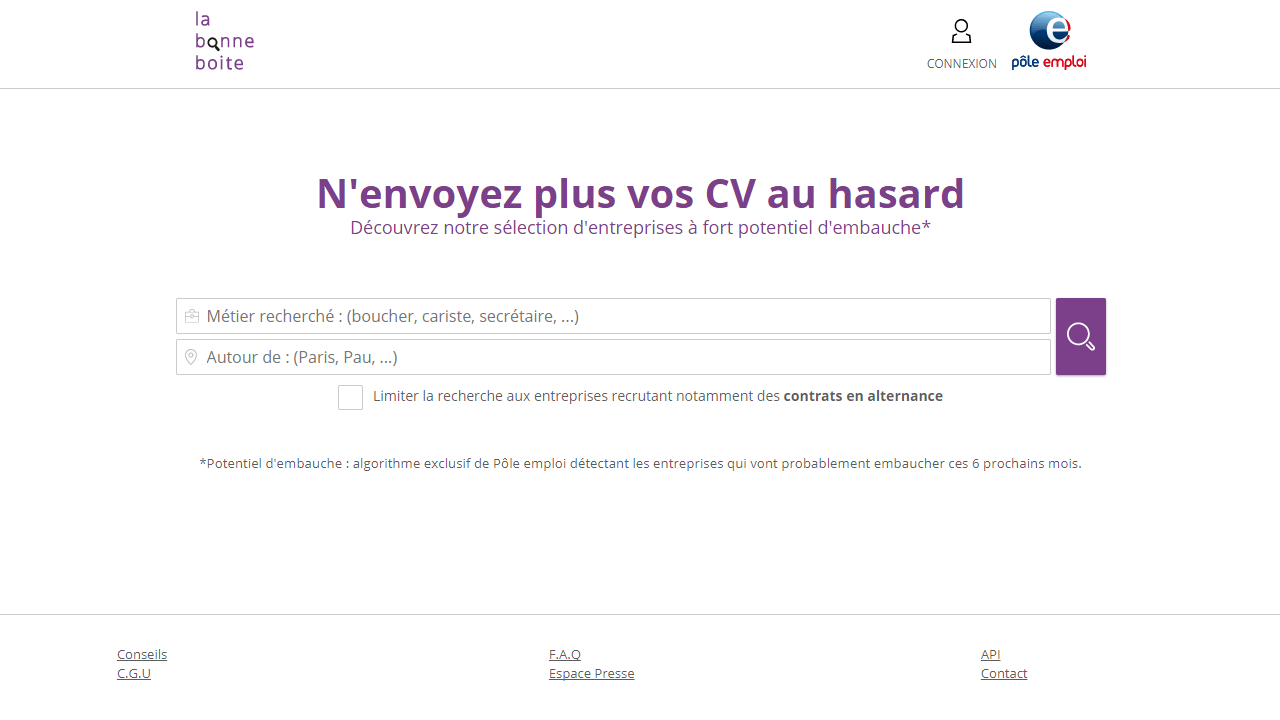 Interface de La Bonne Boîte