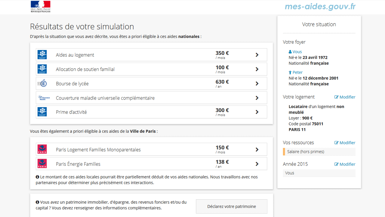 Interface de Mes Aides