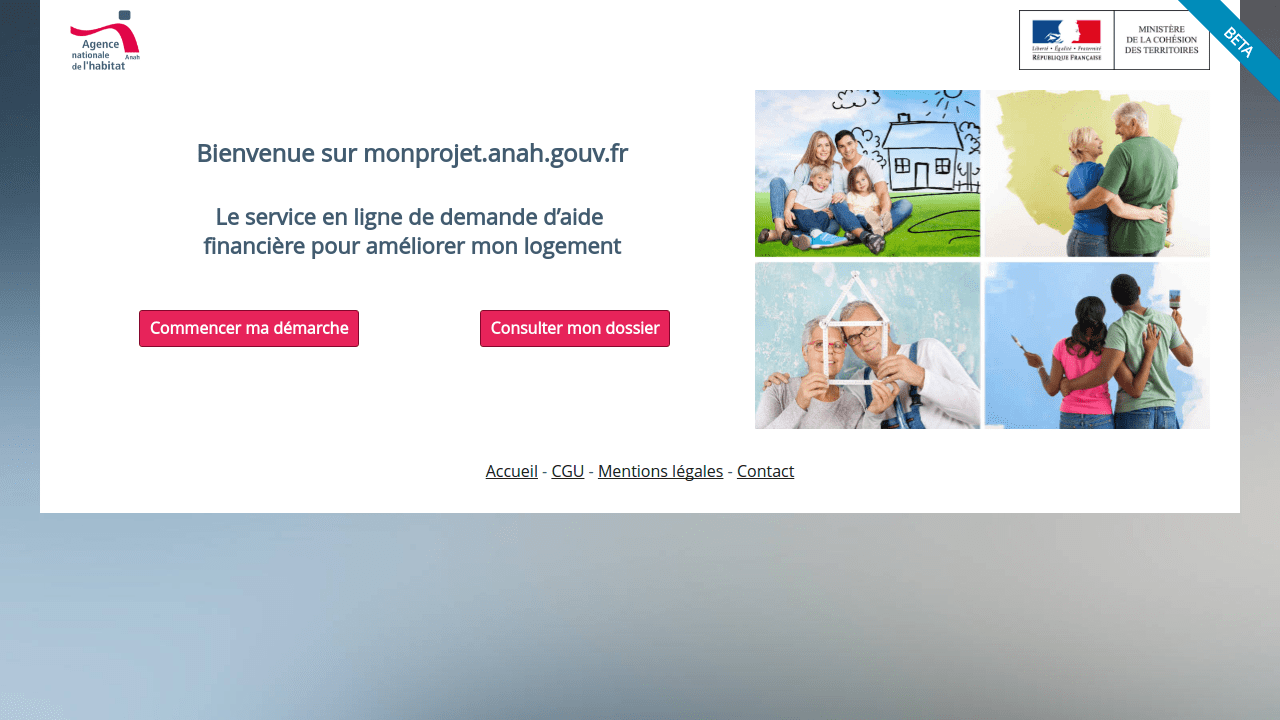 Interface de Les aides de l’Anah