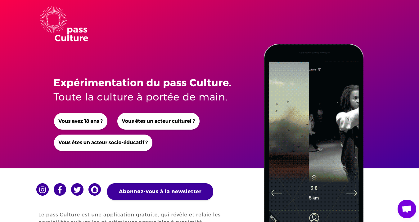 Interface de Pass Culture