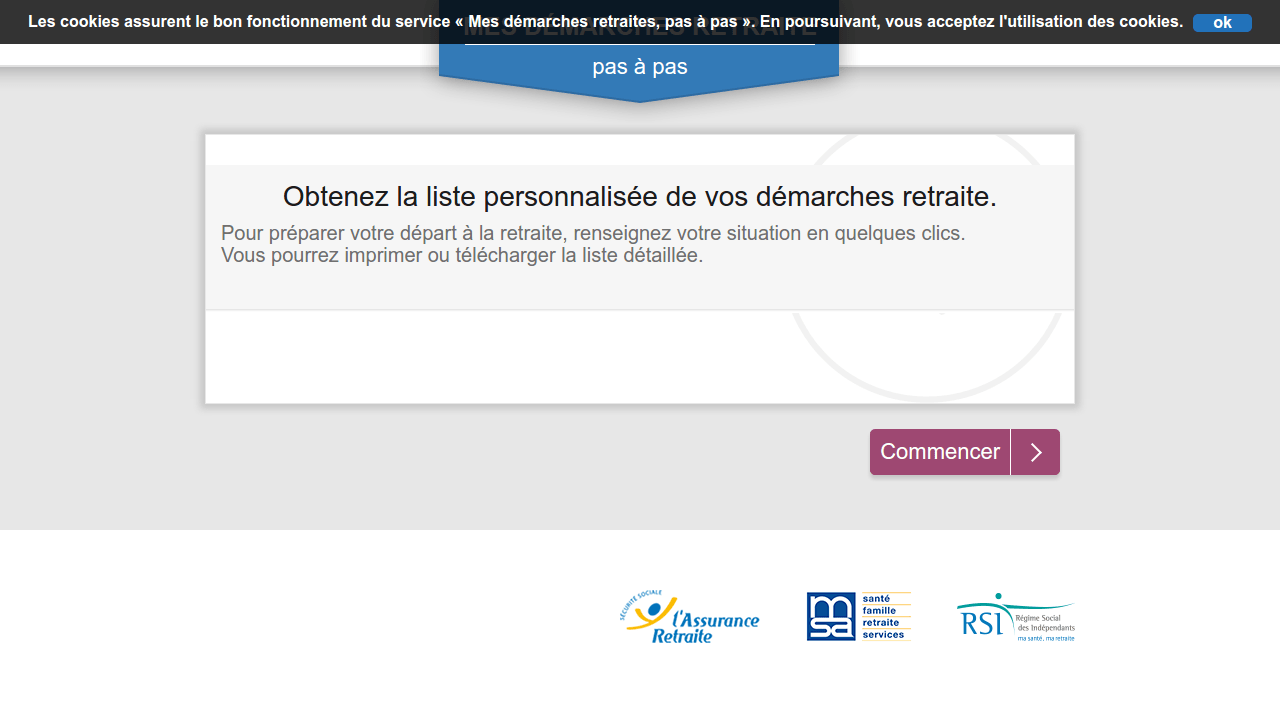 Interface de Mes démarches retraite pas à pas