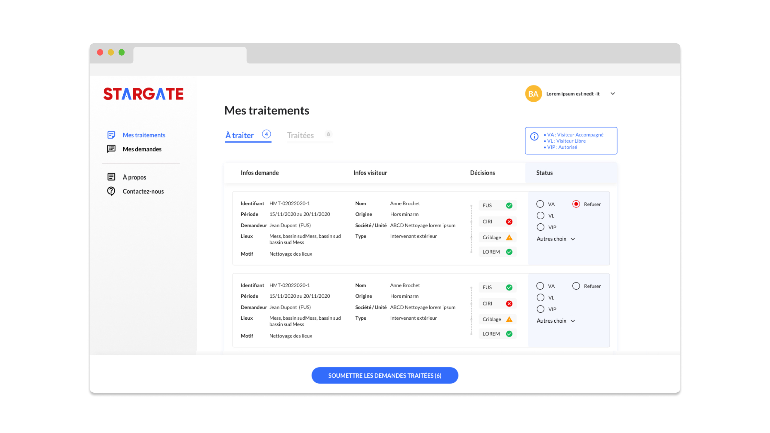 Interface de STARGATE