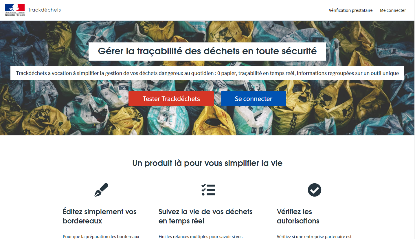 Interface de Trackdéchets
